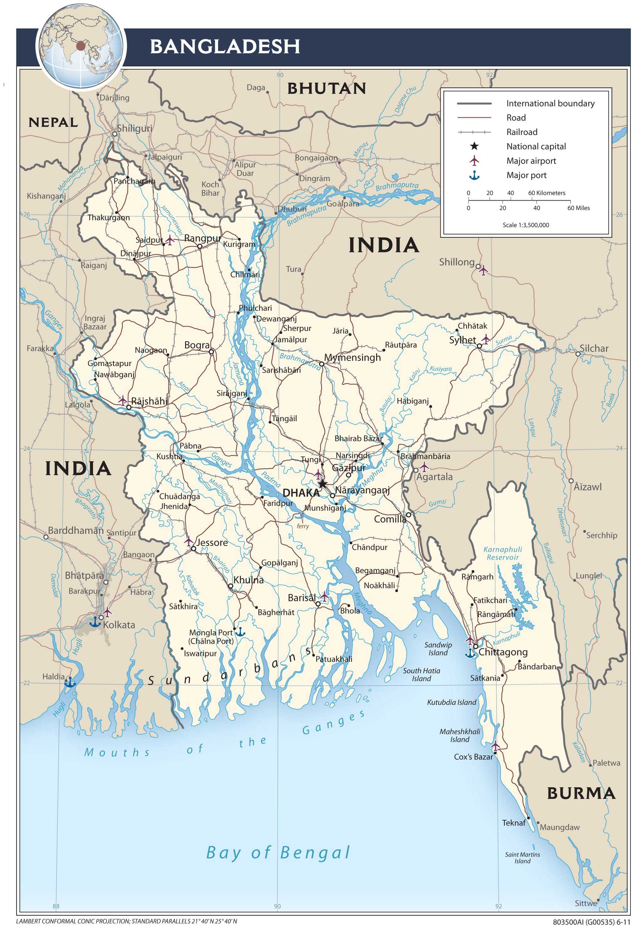 Transportation map of Bangladesh.