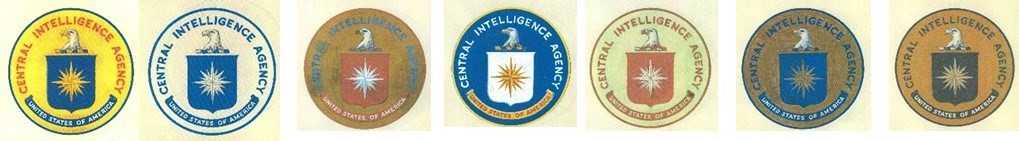 The 7 originally proposed colors for the CIA seal.