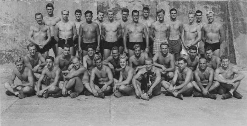 A black and white photograph of Operational Swimmer Group II, a group of 32 men.