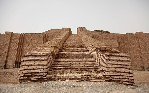 View looking up the main stairway of the Great Ziggurat at Ur. The solitary figure at the top gives some idea of the immensity of the structure. Photo courtesy of the US Department of Defense/ Spc. Samantha Ciaramitaro.