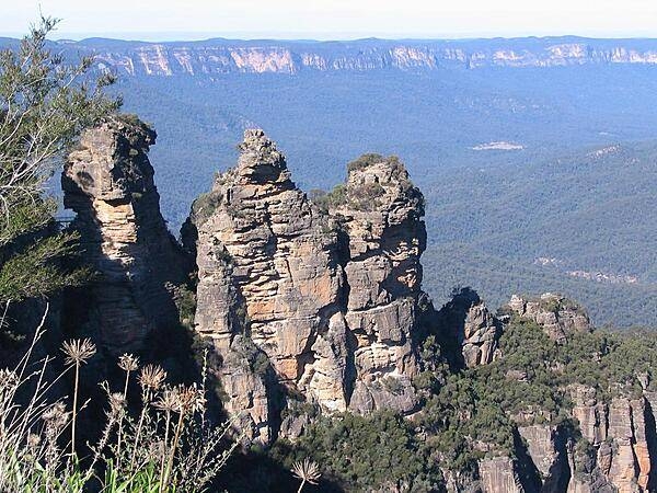The Blue Mountains are outside of Sydney; this formation is known as the Three Sisters.