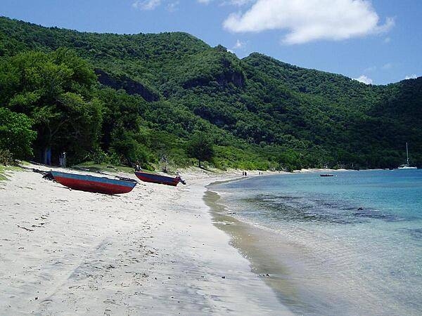 The beach of Union Island, one of the Grenadines of St. Vincent, inhabited by only a few hundred people.