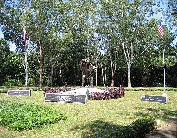 The 3 m (10 ft) bronze sculpture entitled &quot;Brothers in Arms&quot; highlights the Filipino-American Friendship Park on the island of Corregidor. The park lies directly behind the Pacific War Memorial.