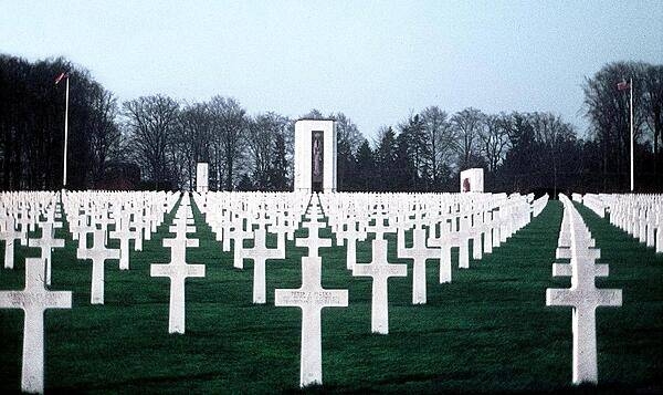 Some of the more than five thousand graves at the Luxembourg American Cemetery and Memorial at Hamm. Most of the interred died during the Battle of the Bulge that was fought nearby in December of 1944 and January of 1945.