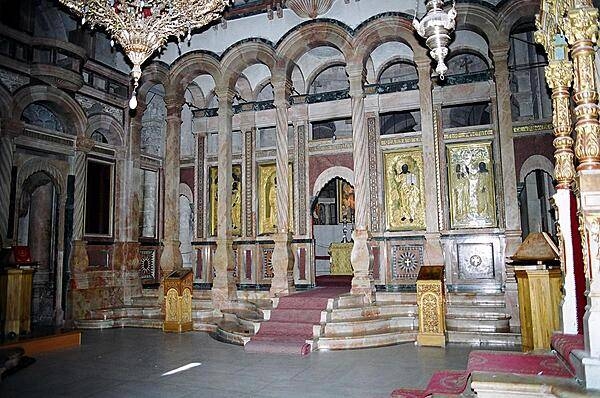 Inside the Church of the Holy Sepulchre, built over the site traditionally identified as the tomb of Christ, in Israeli-occupied East Jerusalem.