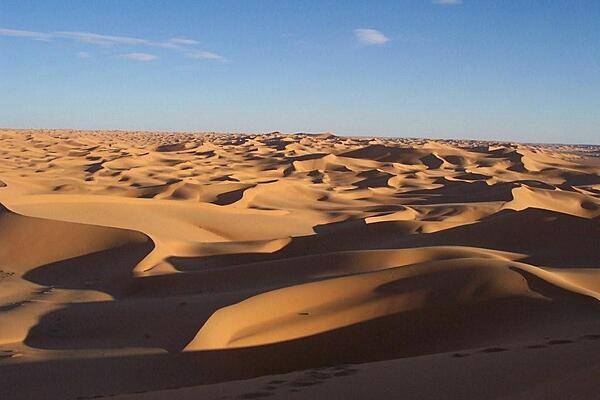 Sahara dunes at sunset.