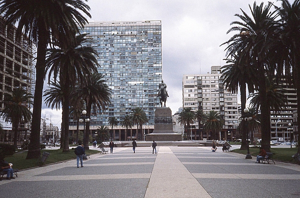 The Plaza Independencia in Montevideo is the capital city's main square. The  monument that dominates the Plaza is to Uruguayan hero José Artigas; his remains are kept in an underground room beneath the statue.