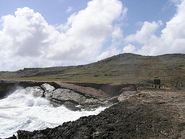 A fallen sea arch at Boca Andicori in Aruba.