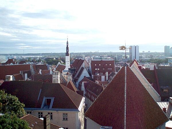 Skyline of the lower town of Tallinn, Estonia, as seen from Toompea, the hill that makes up the upper town.