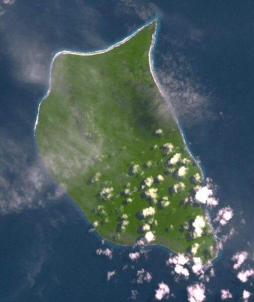 At 37 sq km, Henderson Island is easily the largest of the four main Pitcairn Islands. Its poor soil and little fresh water, however, make it unsuitable for agriculture, so this raised coral atoll has remained relatively unaffected by human contact and in 1988 it was designated a World Heritage Site by the UN. The island has a remarkable diversity given its small size. Ten of its 51 flowering plants, all four of its land birds, and roughly a third of the identified insects and gastropods are endemic. Nonetheless, its location in the South Pacific Gyre has caused an immense accumulation of debris on its beaches and a reported "highest density of plastic rubbish anywhere in the world." Clean-up plans have been announced. Photo courtesy of NASA.