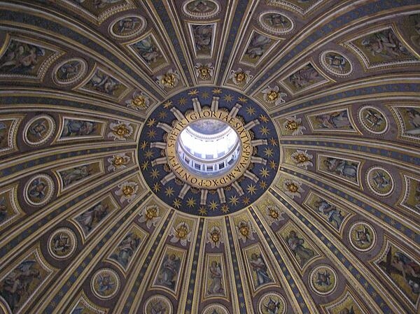 The interior dome of St. Peter's Basilica in Vatican City.