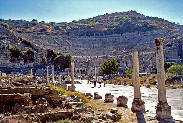 Seating estimates for the Great Roman Theater in Ephesus vary between 25,000 and 44,000. Regardless of actual capacity, the theater was in continuous use until the 5th century A.D. Today, partially restored, it is used for an annual festival of culture and art.