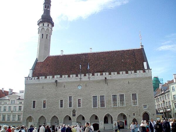 A town hall on the central square of Tallinn, Estonia, was first built at the beginning of the 13th century; the current structure is a reconstructed version dating to 1404. The building functioned as the city's administrative center for some 500 years. Today, it serves as a reception hall for visiting dignitaries and as a tourist destination site.