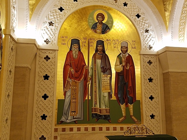 Icon depicting Christ and saints in the Church of Saint Sava in Belgrade.