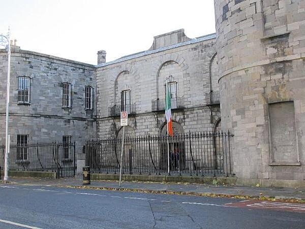 The entrance to the massive Kilmainham Gaol (Jail) in Dublin, Ireland. Built in 1796, it was the site of numerous hangings and deportations in the early 19th century. Leaders of the Easter Uprising of 1916 were held there before being executed.