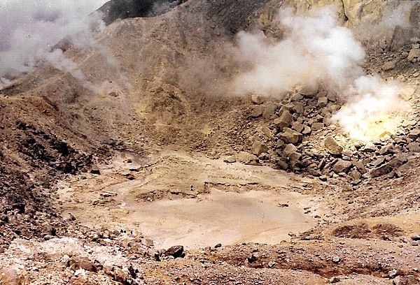 Inside the caldera of a dormant volcano on the island of Sumatra in Indonesia.