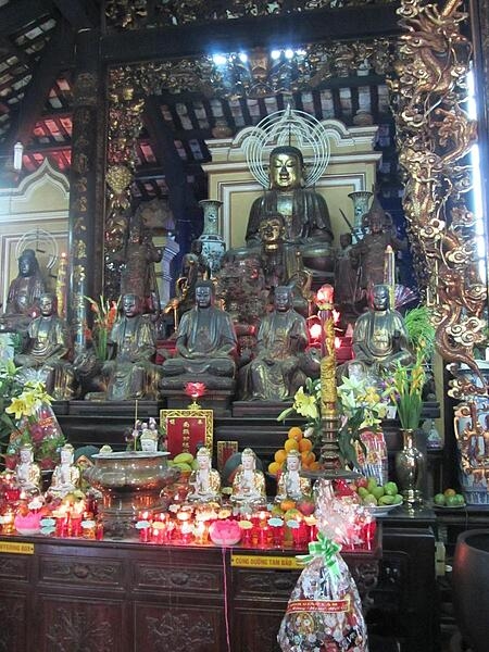 The Giac Lam Pagoda in Saigon (Ho Chi Minh City) was built in 1774; it is a unique temple where Taoism and Confucianism merge with Buddhism. The pagoda compound includes ornate tombs, a rare bodhi tree, and a statue of Quan The Am Bo That, the Goddess of Mercy.