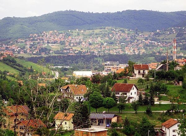 Sarajevo in Bosnia and Herzegovina lies in its namesake valley surrounded by the Dinaric Alps; the Miljacka River flows through the city.