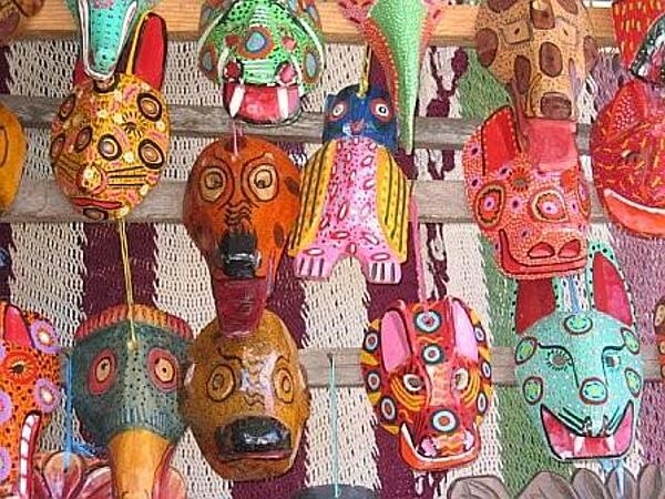 Masks at an open-air market in Guatemala.