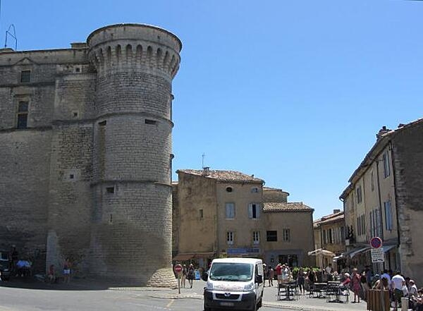 The village square in Gordes, France, is adjacent to the castle.