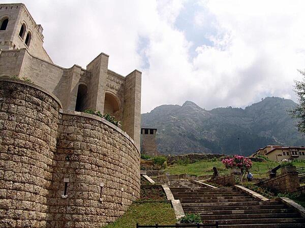 Stairs leading up to the castle in Kruje, Albania, where Skanderbeg and his troops withstood three sieges by the Ottomans.