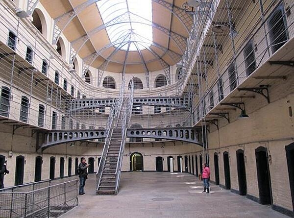 Interior of a section of the Victorian Wing or East Wing of the Kilmainham Gaol in Dublin, Ireland, "modernized" in the mid-19th century to allow more light and space for the inmates.