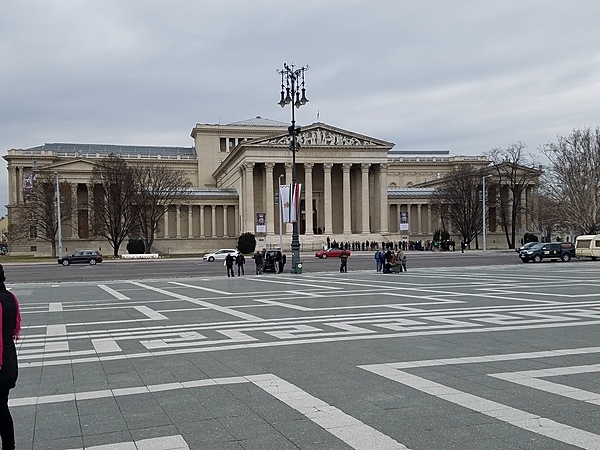 The Museum of Fine Arts in Budapest, Hungary, is situated to the left of the Millennium Monument.