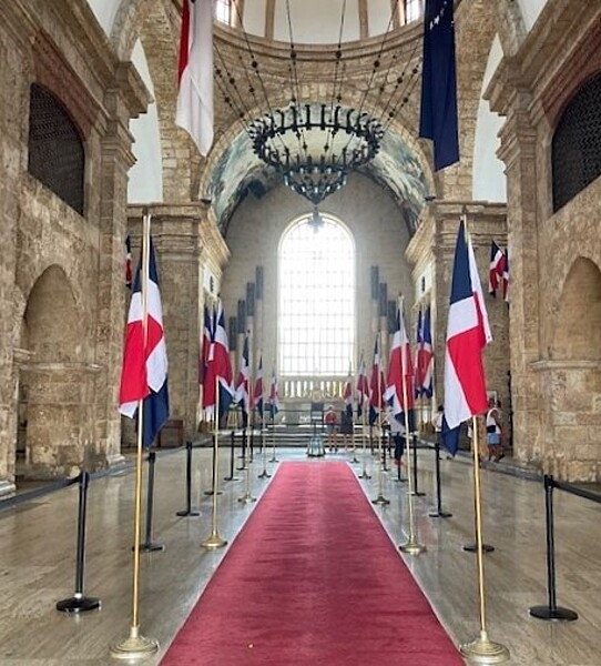 The interior of the Pantheon National in Santo Domingo, Dominican Republic. Constructed in the 18th century in the Neoclassic-Renaissance style, the building was originally a Jesuit church but later became a warehouse, a theater, and a government building. In 1956, it was renovated as a national mausoleum.