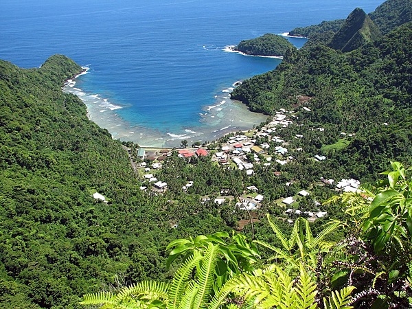 Afono village on the northeast coast of Tutuila, in American Samoa, is one of that island's more populous villages. Photo courtesy of the US National Park Service.