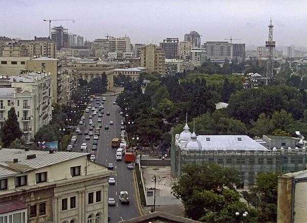 Baku, the capital of Azerbaijan, is the largest low-lying national capital city in the world at 28 meters (92 feet) below sea level. Baku is divided into 12 administrative districts and 48 townships including the old section of the city that is the site of the Palace of the Shirvanshahs and the Maiden Tower that became a UNESCO World Heritage Site in 2000. This is a downtown view of the city.