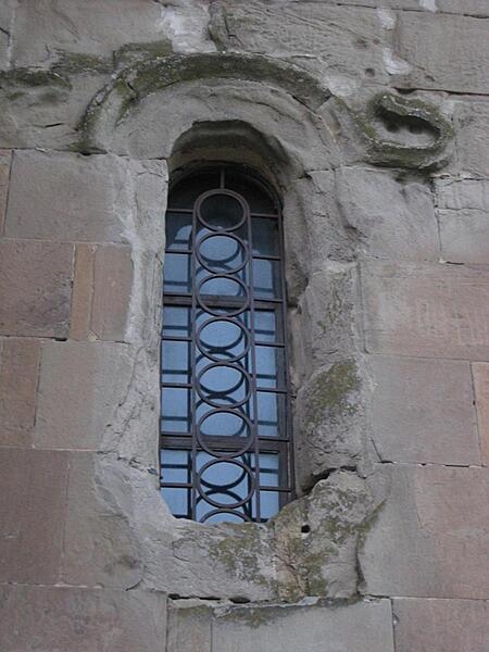 A metal window grating at the Jvari Monastery (Monastery of the Cross) in Mtskheta, Georgia.