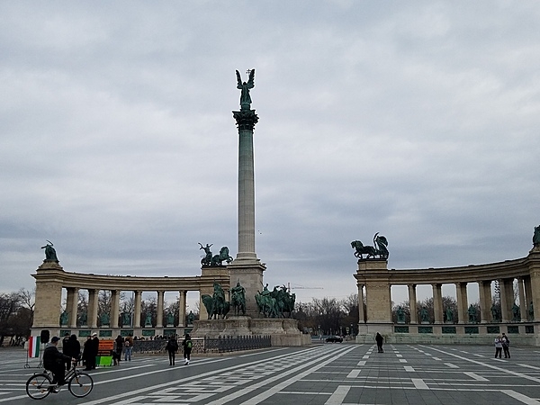 The Millennium Monument in Heroes Square in Budapest, Hungary, contains statues of many Hungarian statesmen.