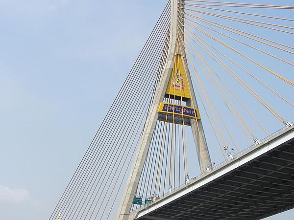 Detail of one of the support arches of the Bhumibol Bridge over the Chao Phraya River in Bangkok.