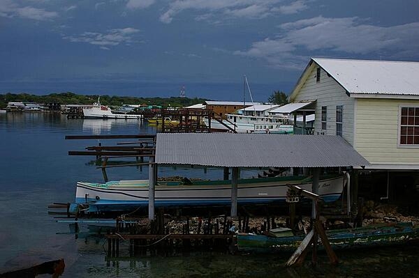 Shoreline view on Utila, the third largest of the Bay Islands (Islas de la Bahia) in Honduras.