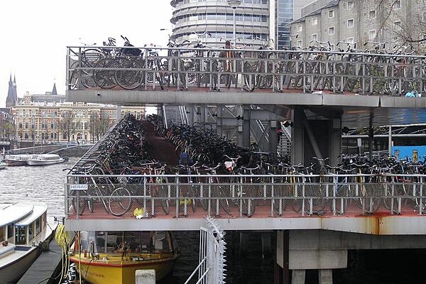 The bicycle parking ramp in Amsterdam near Centraal Station holds 7,000 bikes.