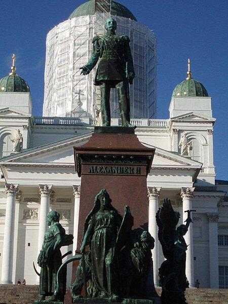 The statue of Alexander II stands in front of Helsinki Cathedral in Senate Square in Helsinki, Finland. The Russian czar introduced a number of reforms during the 19th century, when Finland was still a province of Russia, and is generally well regarded.