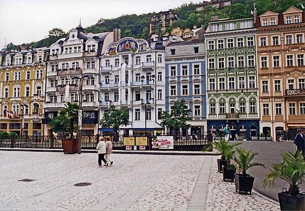 Square in the lovely spa town of Karlovy Vary, Czechia, famed for its hot springs.