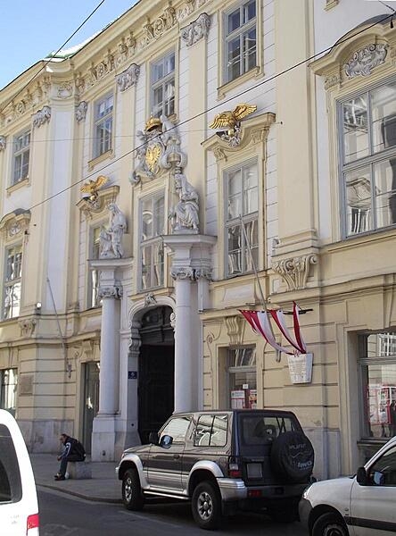 The Altes Rathaus (Old City Hall) in Vienna, Austria. The original building was granted to the city in 1316 and rebuilt several times in subsequent centuries. The current façade dates to the early 18th century. The building now serves as the District Museum for the Inner City and as the Documentation Archive for the Austrian Resistance [to Nazism].