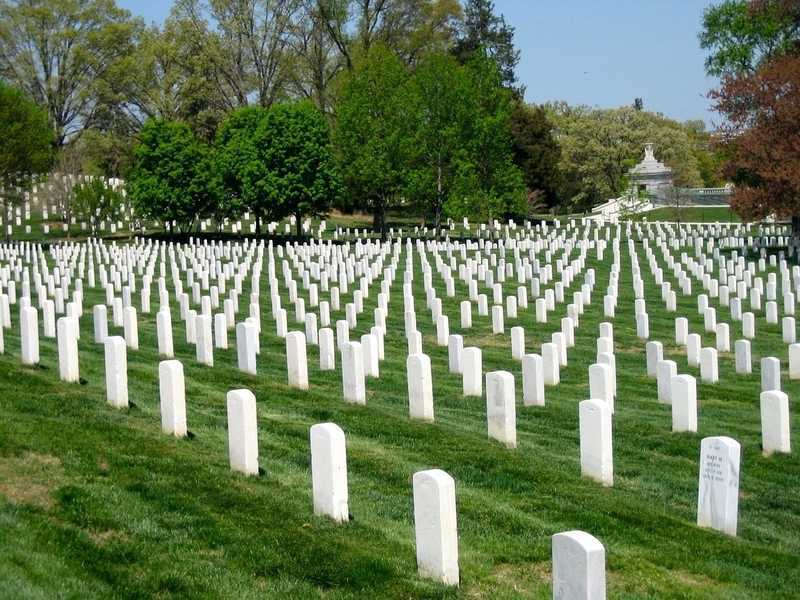 Secretary of War Edwin Stanton designated Arlington National Cemetery a national cemetery on 15 June 1864. Over 400,000 service members (and their eligible dependents) from all of America’s major wars, from the Revolutionary War to present day conflicts, are interred in Arlington’s 639 acres (259 ha; almost exactly 1 sq mi). On 30 May 1868, the first official “Decoration Day,” later renamed Memorial Day, was observed at Arlington National Cemetery.