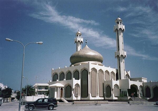 A mosque near the corner of Al Adliya Avenue and Osama bin Ziad Road in Manama, Bahrain.