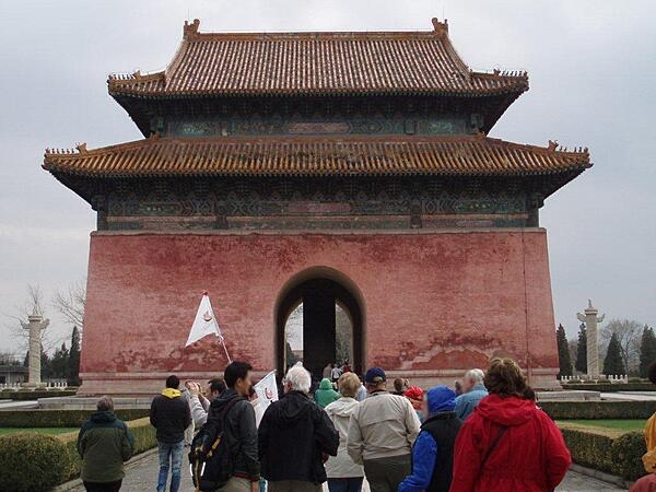 The Ming Dynasty Tombs are located some 50 km (30 mi) north of Beijing. The archway leading to the Sacred Way and the tombs dates to 1540; it is the earliest and largest stone archway in China.