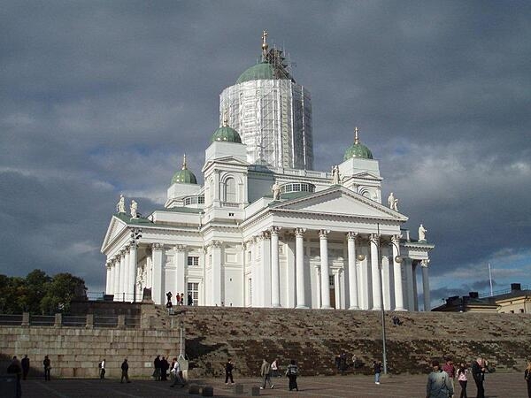 Completed in 1852, Helsinki Cathedral, formerly St. Nicholas Cathedral, overlooks Senate Square in the Helsinki, Finland.