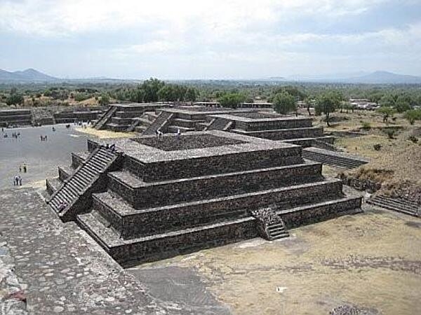 One of the smaller step pyramids at the massive archaeological site of Teotihuacan (approximately 40 km or 25 mi northeast of Mexico City).