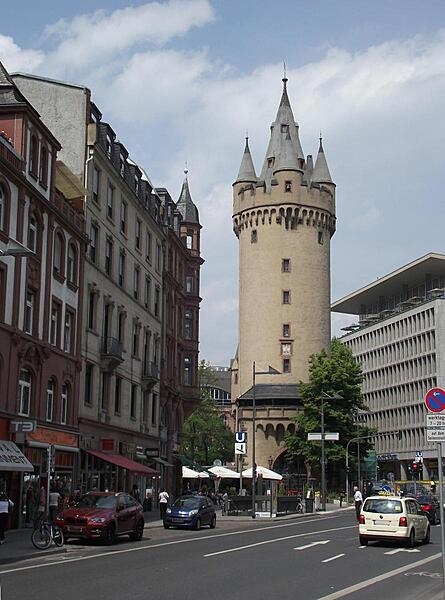 The Eschenheimer Turm (Eschenheim Tower) in Frankfurt, Germany, built in the early 15th century, served as a gate in the city's late-medieval fortifications. Today it is a city landmark.