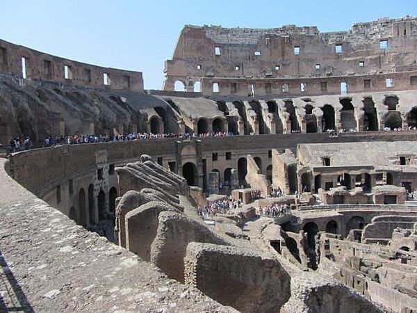 The Colosseum in Rome, Italy, had seating for 50,000 spectators. The upper level had supports for 240 masts that held up a canvas awning to shield the spectators from sun and rain.