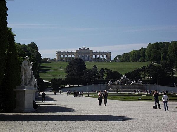 The Gloriette -- a term for a garden building on an elevated site -- in the palace park of Schoenbrunn in Vienna, Austria, is the largest and best known of all gloriettes worldwide.