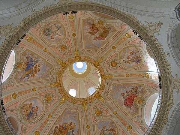 The painted dome of the Frauenkirche in Dresden, Germany, had to be completely reconstructed after the Allied bombing in 1945.