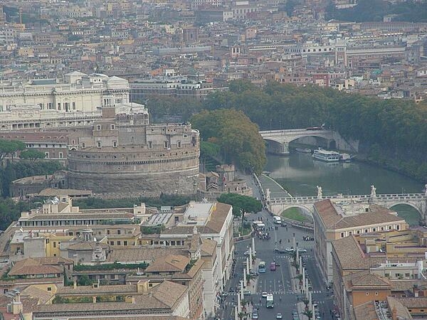 The Castel Sant'Angelo along the Tiber River in Rome, Italy, is also known as the Mausoleum of Hadrian. The Roman emperor built it as a tomb for himself and his family around A.D. 135. Succeeding emperors were also entombed there. The structure has since served as a fortress, a castle, and a museum.