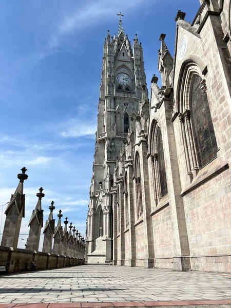 The Basilica of the National Vow in Quito, Ecuador, is the largest Neo-Gothic church in the Americas. Begun in the late 1800s, it remains technically unfinished. The gargoyles on the façade represent animals native to Ecuador.