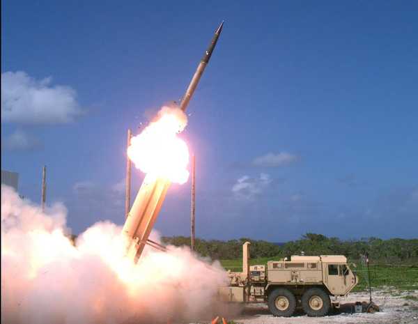 A Terminal High-Altitude Area Defense interceptor is launched from a THAAD battery on Wake Island. In this test the THAAD system intercepted two air-launched ballistic-missile targets. Wake Island is an important launch facility for the Ronald Reagan Ballistic Missile Defense Test Site, managed by the US Missile Defense Agency from Kwajalein Atoll  in the Marshall Islands. Photo courtesy of the US Missile Defense Agency.